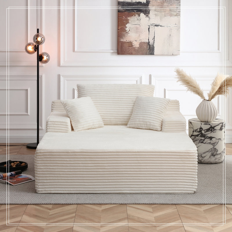 Velours côtelé Dehaan avec 3 coussins confortables et accoudoirs larges, Blanc