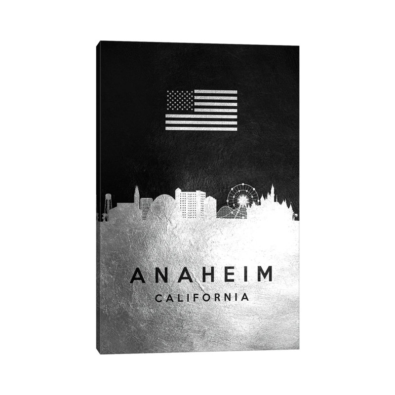 Anaheim California Silver Skyline by Adrian Baldovino - Wrapped Canvas Print, 66.04 cm H x 45.72 cm W x 3.175 cm D