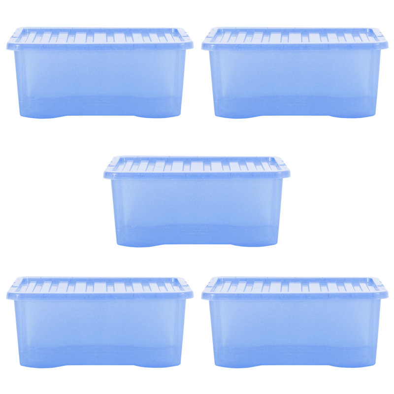 Wham Crystal 45L Plastic Storage Box Pack of 10 Tint Sparkle Blue
