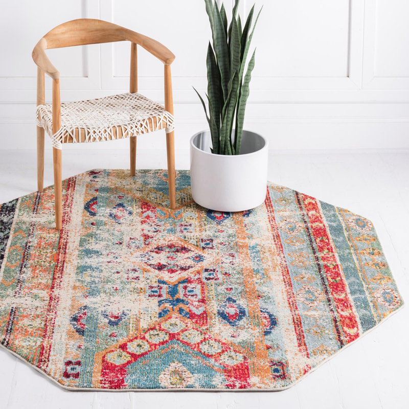 Newburyport Southwestern Area Rug, Octagon 8' x 8', Blue 