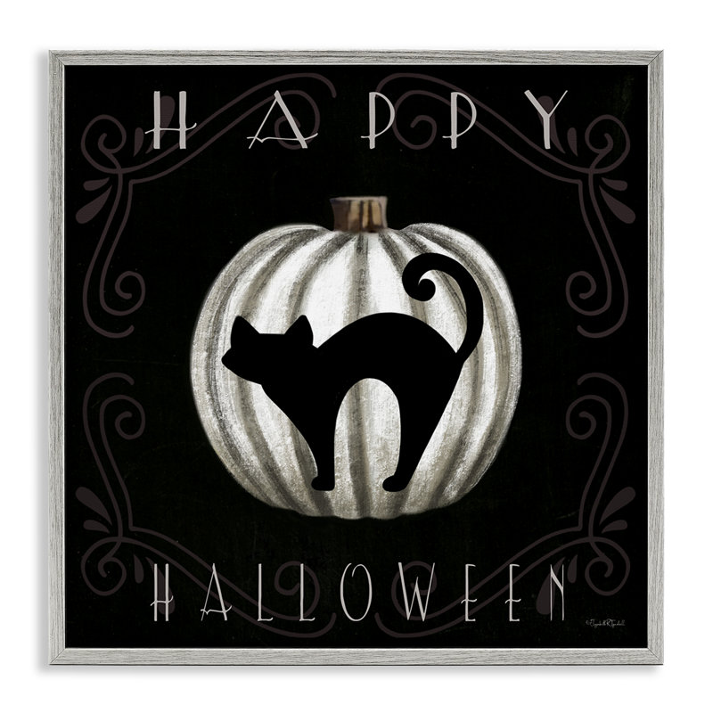 Dessin de giclée encadrée «Happy Halloween Cat & Pumpkin» par Elizabeth Tyndall, Estampe numérique Farmhouse