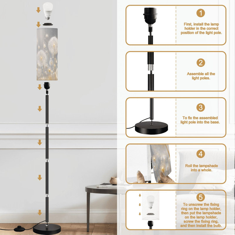 Lampe sur pied Elegant Dandelions Dreamy Soft Gold Gold Glow Dimmable Modern