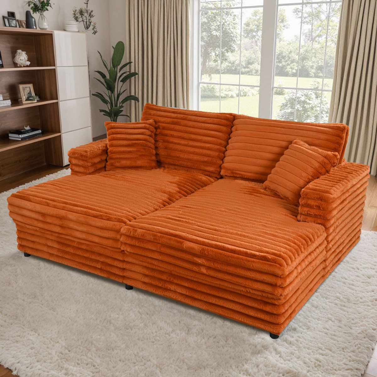 Mercer41 Oversized 86" Double Chaise Lounge Sofa Chair Indoor ...