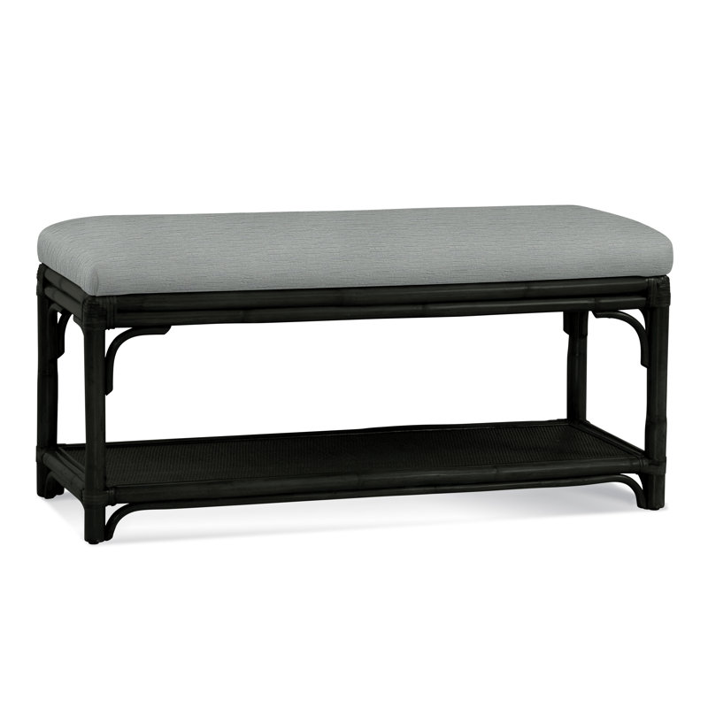 Summer Retreat Wicker Shelf Storage Bench, Black, Basic Grey; 0317-83