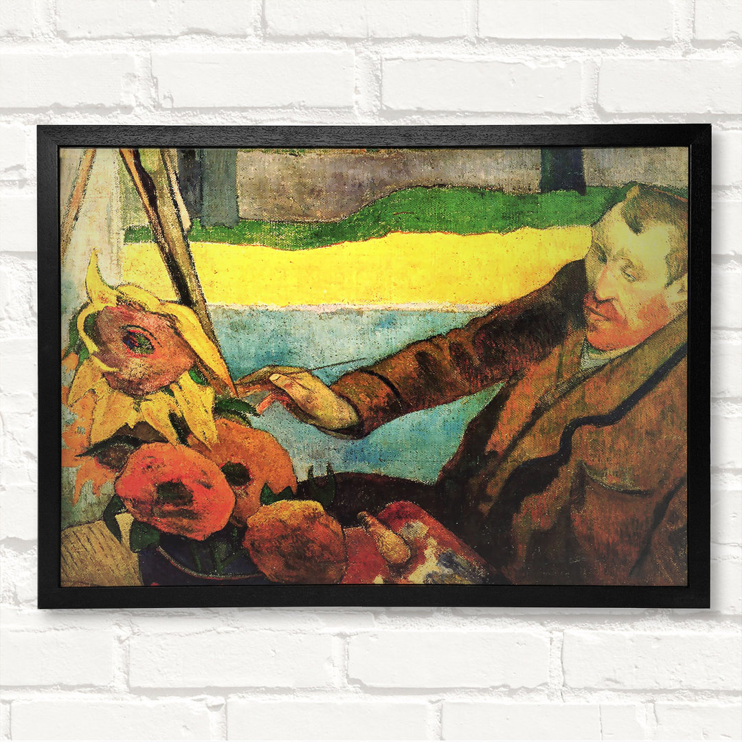 Van Gogh Gemälde Sonnenblumen von Paul Gauguin - Geschlossener Eckrahmen Kunstdrucke auf Holz