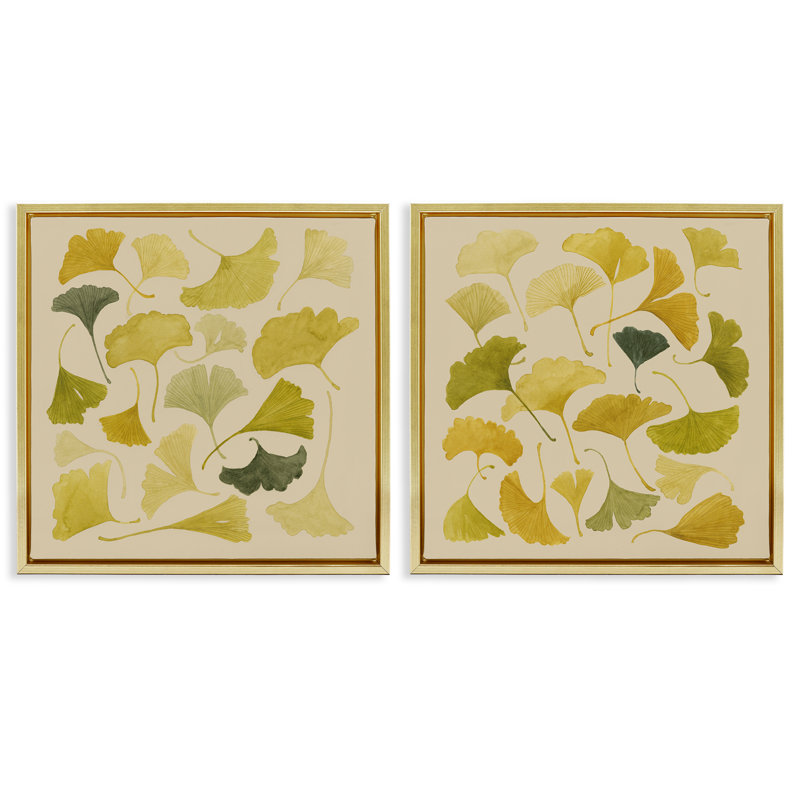 Ensemble de toiles flottantes d'automne 2 pièces Ginkgo par Grace Popp, H 18 po x l 18 po, Cadre flottant métallique doré