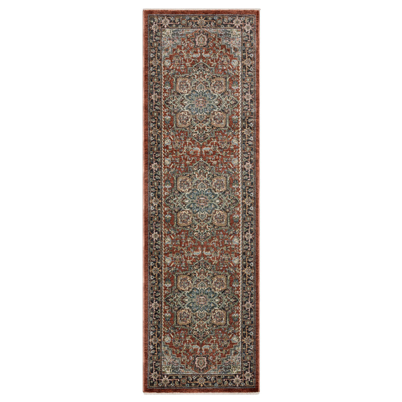 Caia Traditional Medallion Red/ Blue Area Rug, Runner 2'3" x 7'9"