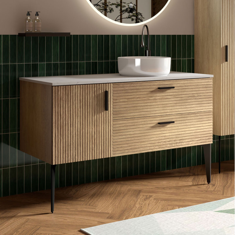48" Modern Bathroom Vanity with 2 Quiet-Close Drawers, 1 Storage Cabinet & Ceramic Vessel Sink