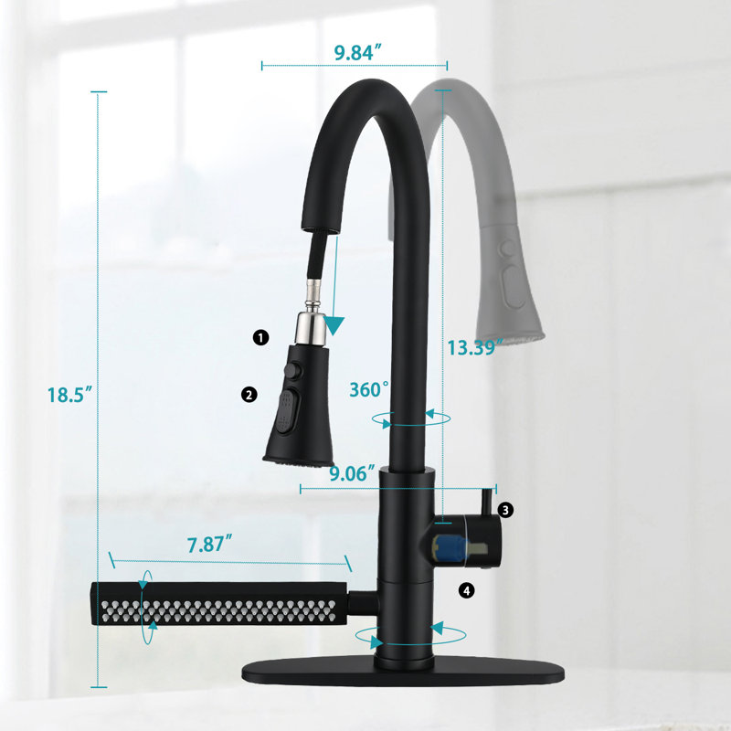 Robinet de cuisine à poignée simple RENIST, Noir mat