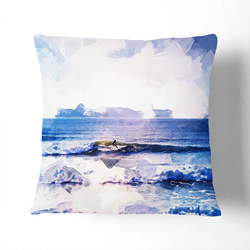 Surfing in Rhode Island Cushion with Filling, White, 40cm H x 40cm W x 15cm D