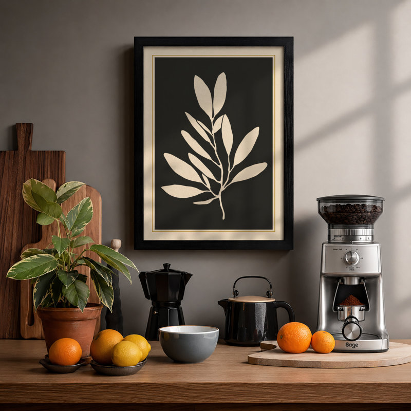 Single Stem In Gold Botanical - Print, Black, A3 - 42.0 x 29.7 cm