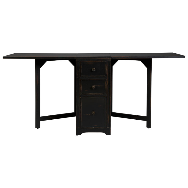 Furniture Mahogany Drop Leaf Desk in Driftwood Finish, Brown