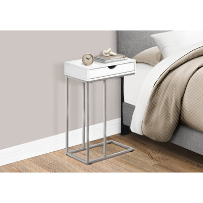 White Laminate And Grey Metal Accent Table With Storage For Living Room Bedroom Furnishings Side Storage, Top Base, Enhancing &
