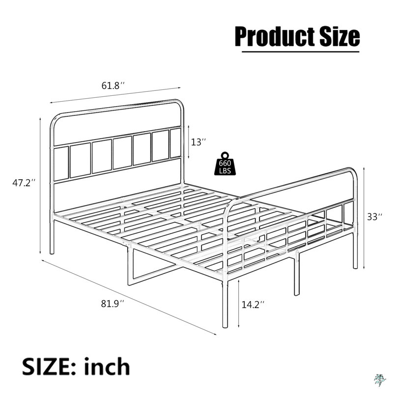Queen Bed Frame With Headboard And Footboard, Metal Platform Bed Frame, All Metal Slats Support, Under Bed Storage, No Box Spring Needed, Easy Assembly