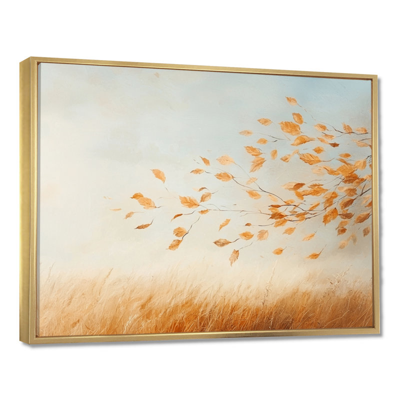 Jaanar Meadow Windy Prairie Leaves V - prairie, art mural grand, H 30 po x l 40 po, Impression encadrée flottante, Doré