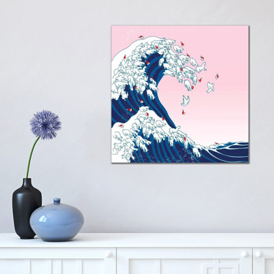 Christmas Llama Great Waves In Pink by Big Nose Work - Wrapped Canvas Print