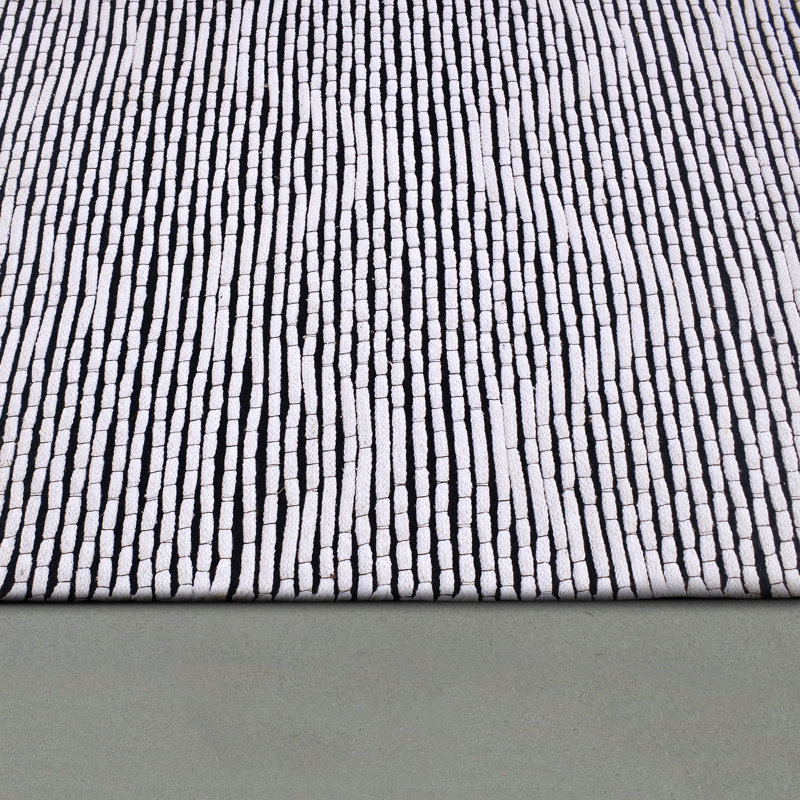 Tapis géométrique tissé à plat à la main ivoire / gris anthracite, Rectangle de 5 pi x 8 pi