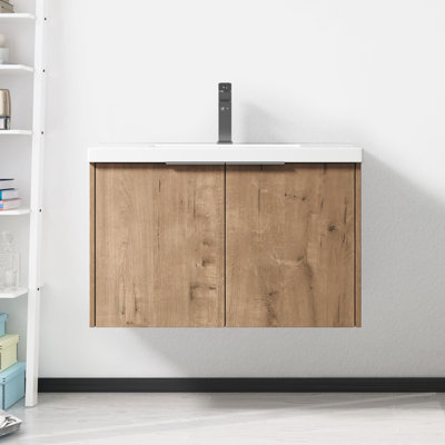 Meuble-lavabo flottant avec évier - 30 po, évite les nettoyants acides, portes à fermeture en douceur, espace de rangement moderne et spacieux en matériau de contreplaqué 30X18-00630,