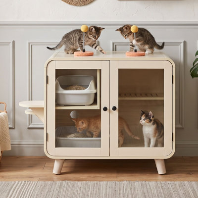 Armoire de toilette pour chat avec lumière DEL, jouets et escaliers pour chat