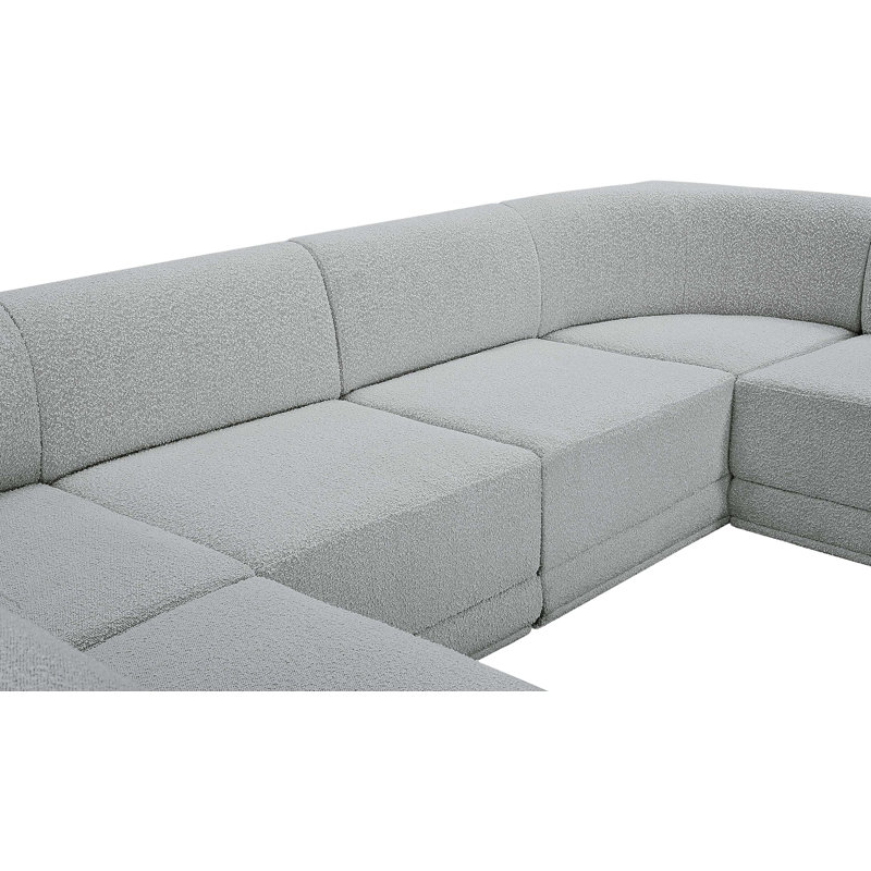 Canapé modulaire rembourré 7 pièces Ollie, Tissu gris bouclé