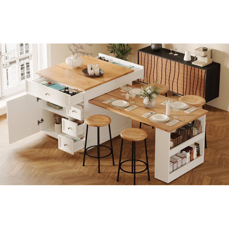 184 cm W Kitchen Island with, White
