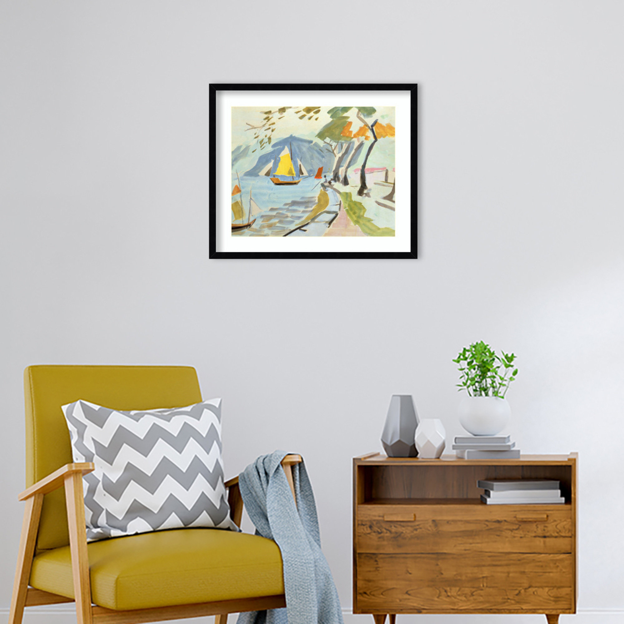 Macau Shoreline Framed On Paper by Anne Durham Print, 21" H x 25" W x 1" D, Black