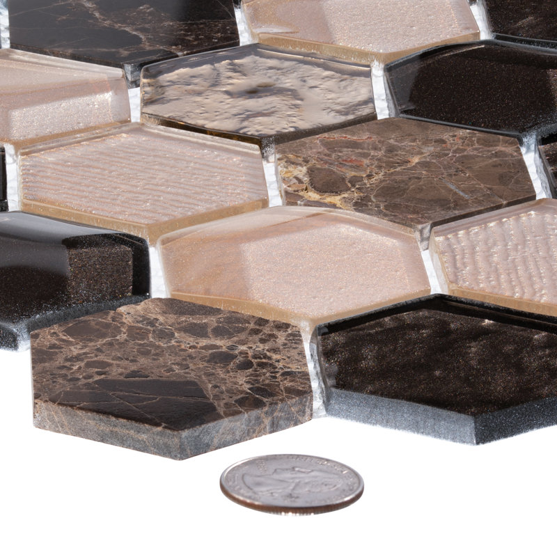 Carrelage de cuisine en mosaïque en verre et en pierre à motif hexagonal 2 po Xen de Xen, salle de bain, douche, piscine, mur et carrelage