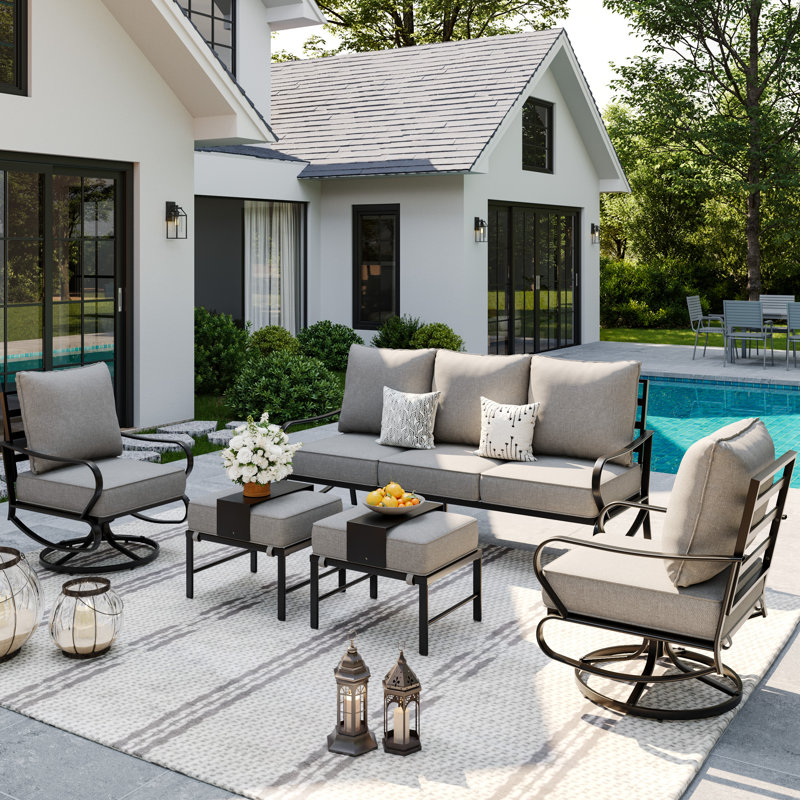 Charron 5 - Person Patio Conversation Set with Cushions, Gray