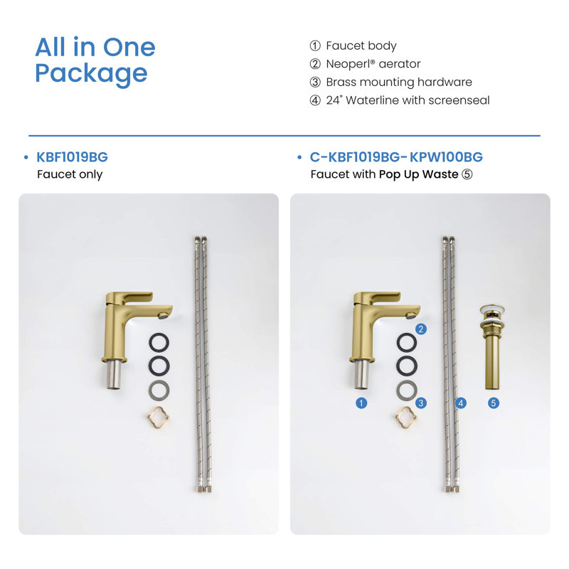 Tender Single-Hole Single-handle Bathroom Faucet with Drain Assembly, Brushed Gold
