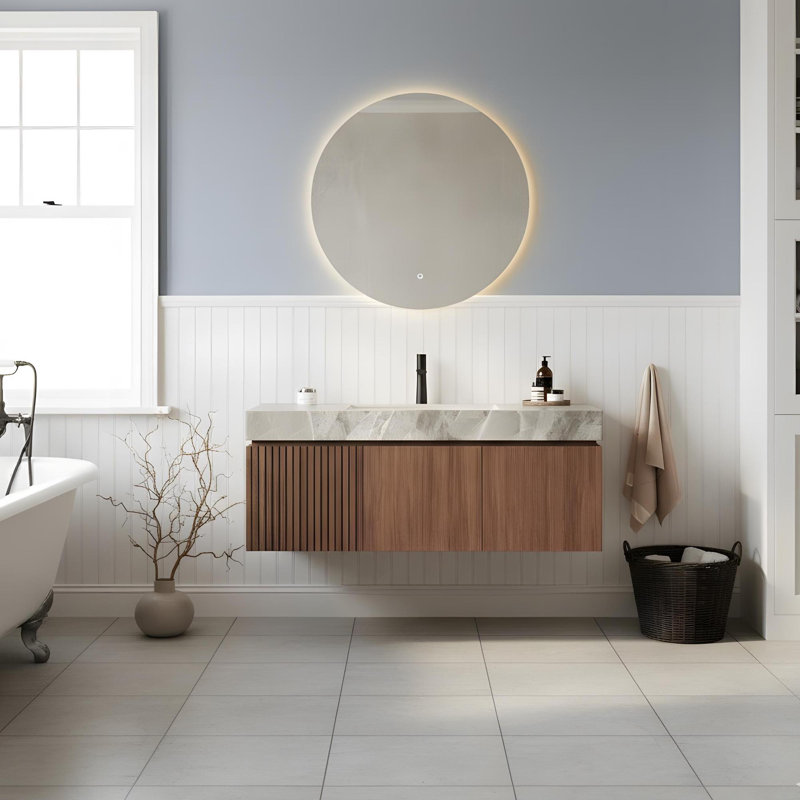 Meuble-lavabo mural 48 po avec lavabo, Espresso, Gris clair