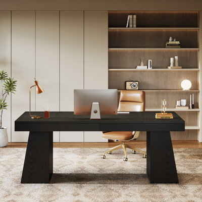 55" Modern Executive Desk, Wooden Office Computer Desk Conference Table with Double Pedestal for Home Office