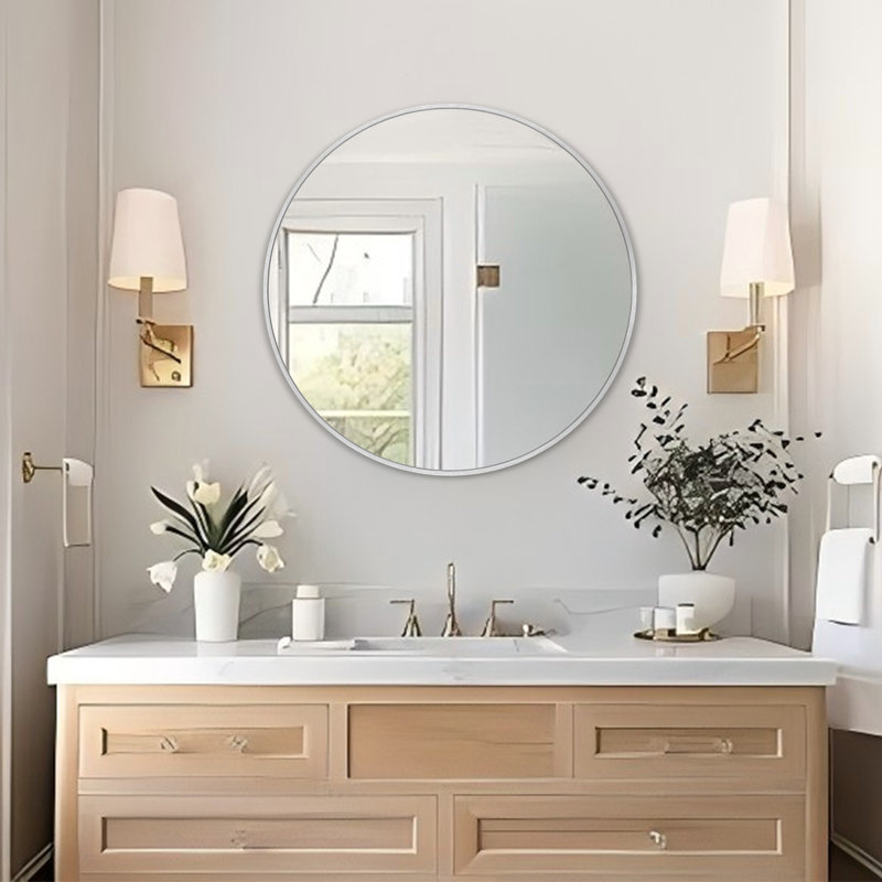 Pieterjan Metal Round Wall Mirror for Bathroom Mirror/ Vanity Mirror, 24" x 24", Silver