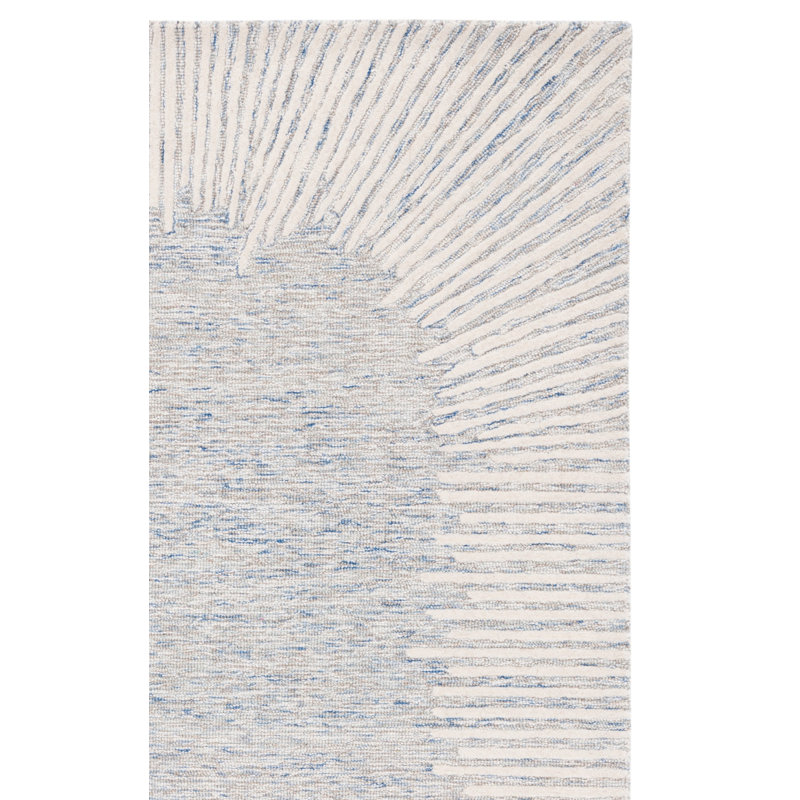 Antonitte Hand Tufted Wool/Cotton Abstract Rug in Blue/Ivory, Rectangle 5' x 8'
