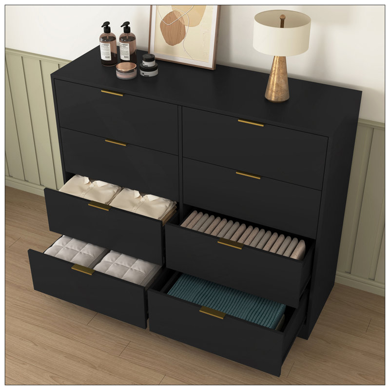 Commode 8 tiroirs pour chambre à coucher, commode de chambre moderne en bois, commode 8 tiroirs, commode haute pour placard, organisateur de commode pour le salon, placard, couloir noir