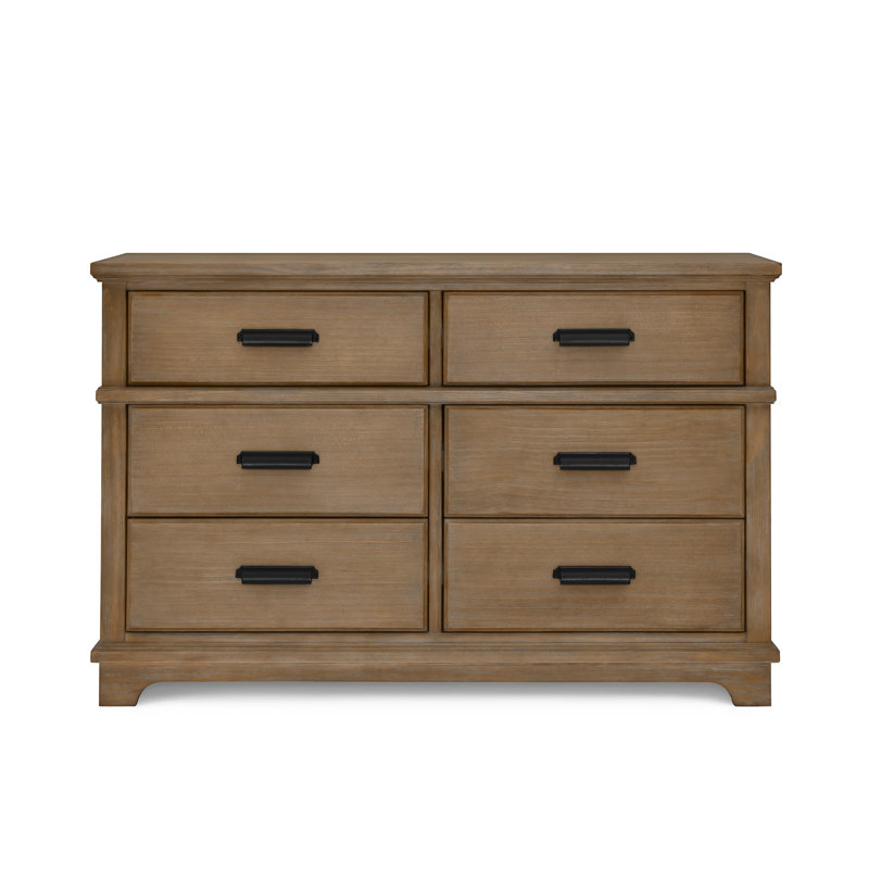 Asher 6 Drawer Dresser With Changing Top And Interlocking Drawers - Fully Assembled, Aged Oak