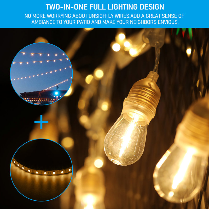 48ft 24 Bulbs Outdoor String Lights, Commercial Plug-in String Light, White