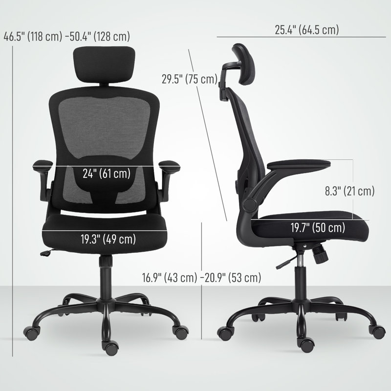 Fauteuil de bureau ergonomique, chaise de bureau avec support lombaire 4D, noir, Noir, Noir