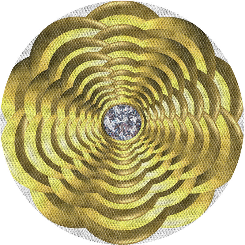 Tapis jaune tissé à la machine, Rond 4 pi