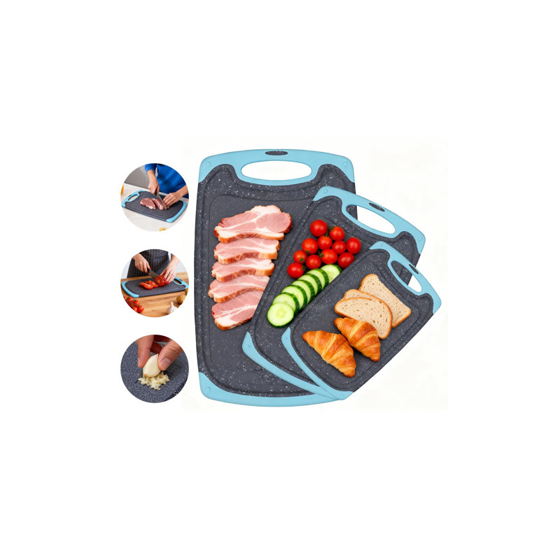 Planches à découper en plastique, ensemble de 3, sans BPA, compatibles avec le lave-vaisselle (Aqua)
