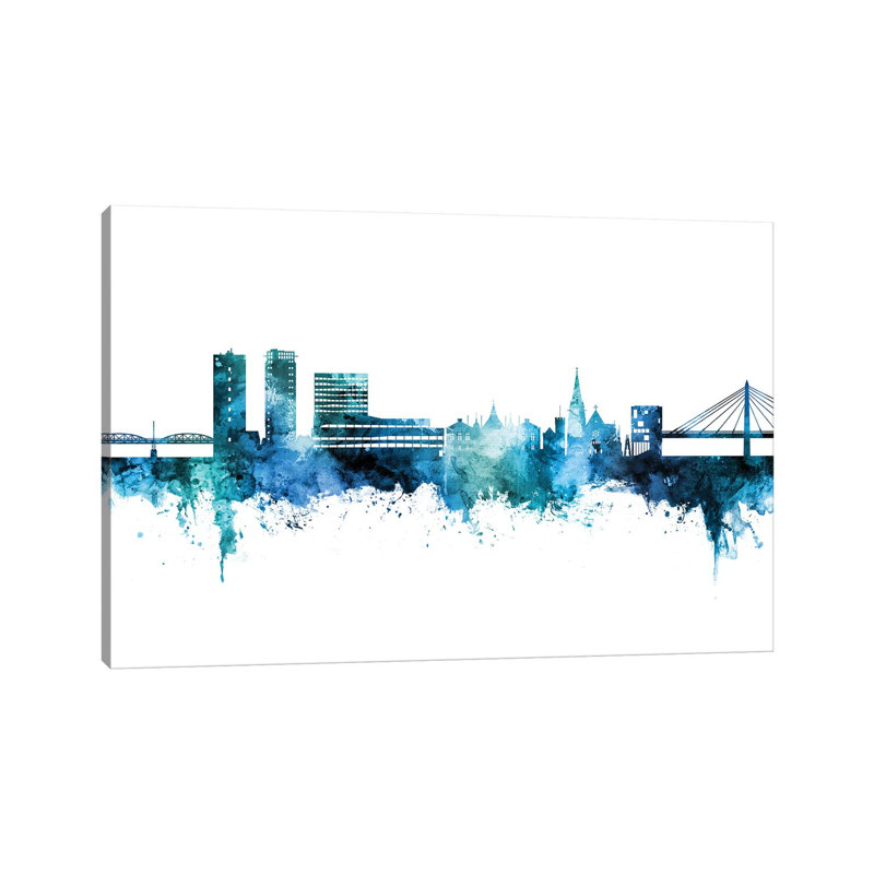 Umea Sweden Skyline Blue Teal by Michael Tompsett - Wrapped Canvas Print, 66.04 cm H x 45.72 cm W