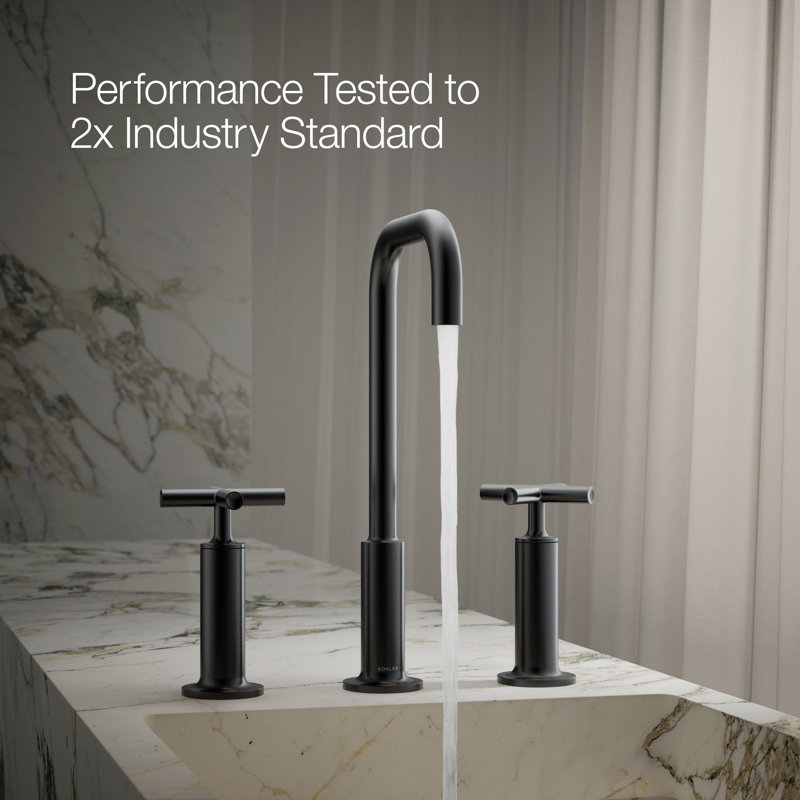 Purist Widespread Bathroom Sink Faucet with High Cross Handles and High Gooseneck Spout, Matte Black
