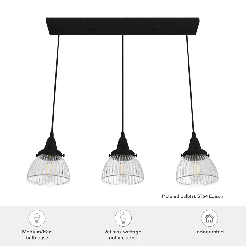 Cypress Grove Natural Iron 3-Light Fluted Glass Cluster Pendant