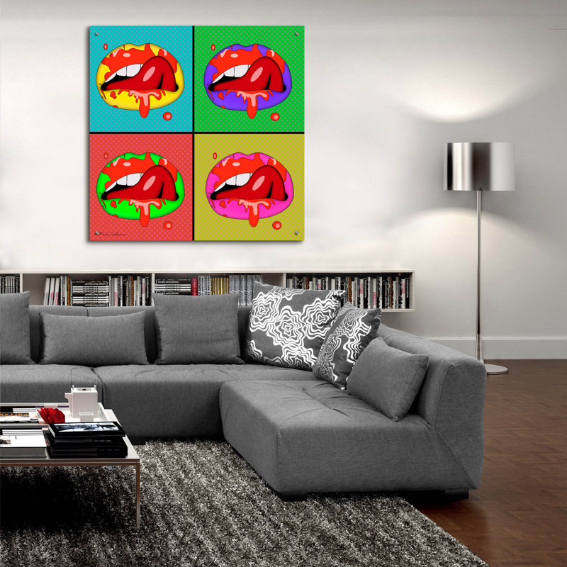 Art mural en verre épique «Lips 2» par Mark Ashkenazi, H 36 po x l 36 po x P 0,2 po