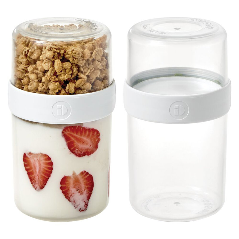 iDesign Medium Stack 'n Snack Food Containers - Stackable Snack Containers - Set of 2 - Clear/White, 1.56 Quarts