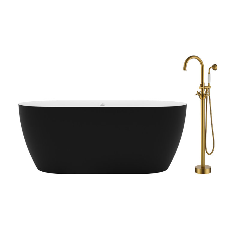 Baignoire autoportante à surface solide de 67 po x l 31 po avec robinet, Or