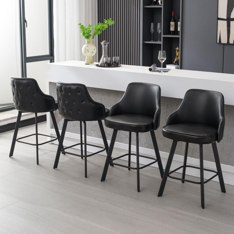 Bar Stools Set of 2/3/4, 26/30" Swivel High Back Bar Height Bar Stools, Counter Stool (26" Seat Height), Black, 2