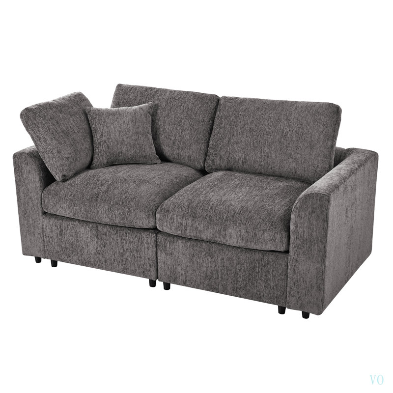Ensemble de canapés en U 4 pièces, 2 fauteuils d'appoint + causeuse + pouf amovible, ensemble de canapés en chenille avec structure, comprend 3 coussins décoratifs, ensemble de meubles de salon modernes