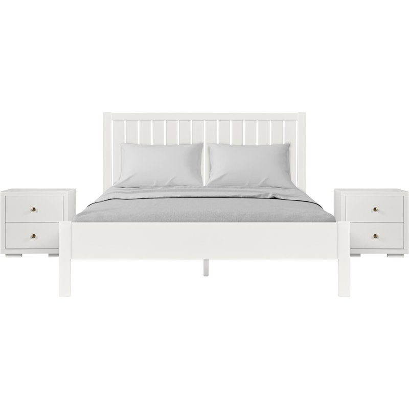 Graham Wood Platform 3 Piece Bedroom Set with Slatted Headboard, King, White