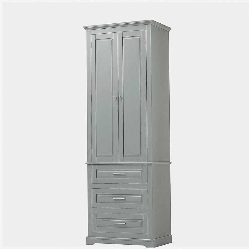 Tall Storage Cabinet with Three Drawers for Bathroom/Office, Grey, Gray