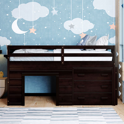 Lit mezzanine simple avec armoire et tablette